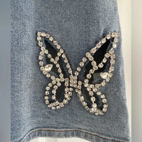 AKIRA Butterfly Kiss Embellished Denim Strapless Mini Tube Dress XL - Picture 6 of 10